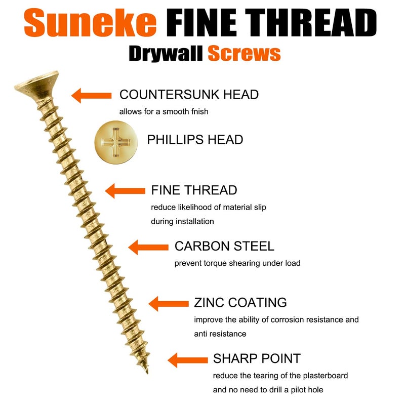 SUNEKE Drywall Anchors & Screws Assortment Kit 170PCS, 30 Plastic Wall Anchors & 140 6# Zinc Philips Flat Head Screws with Organizer Box & 1 Phillips PH2#2 Long Bit - Image 3